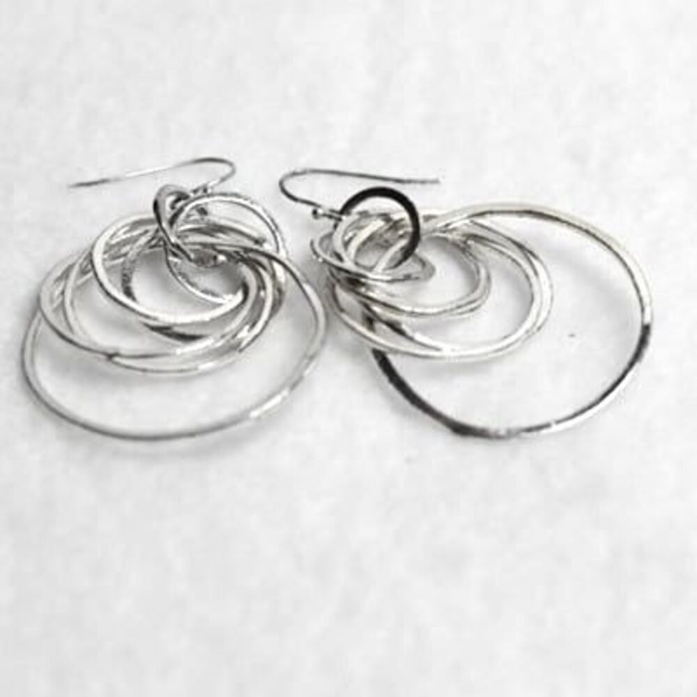 Unique Orbiting Silver Tone Dangle Drop Fish Hook Trendy Earrings